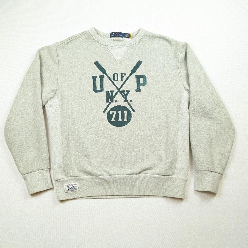 Polo Ralph Lauren Double V Sweatshirt Mens M Oat Varsity U of P NY Crewneck